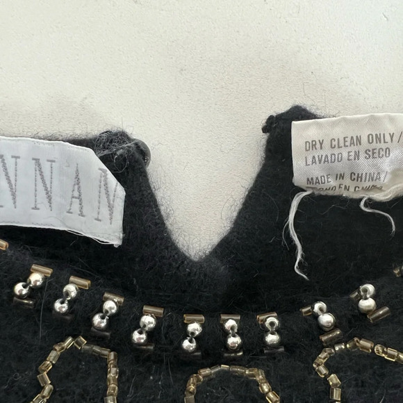 Vintage Retro Shannan black beaded embellished wool angora sweater Size Large - Picture 7 of 11